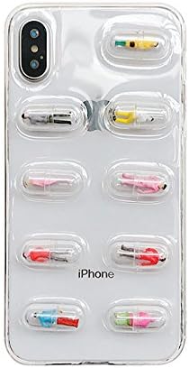 Clear Transparent Chill Pills Soft TPU Case for Apple iPhone X iPhoneX 3D Cartoon Capsule Character Dolls Cool Fun Unique Funny Interesting Fashion Special Girls Boys Men Guys