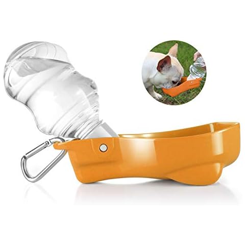 Flexzion Portable Dog Water Bottle Dispenser, Pet Water Bottle with Hanging Buckle and Foldable Travel Water Bowl for Dogs, Puppies, Cats, Rabbits, and Small Pets (Orange) Cover