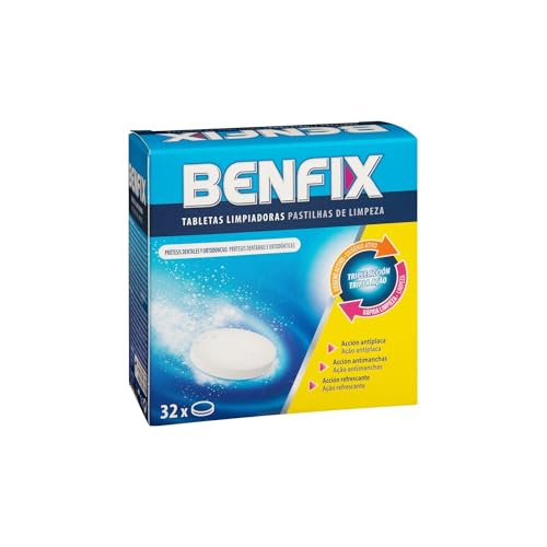 Benfix Tabletas Efervescentes para Limpieza de Prótesis Dental y Ortodoncia – 32 Unidades | Elimina Bacterias, Placa y Malos Olores | Con Oxígeno Activo