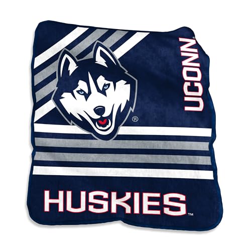Logo Brands NCAA UConn Huskies Striped Raschel Throw Blanket – 50 x 60 Soft Fleece Blanket, Officially Licensed Collegiate Design, Cozy Throw for Tailgating, Game Day, & Home Décor