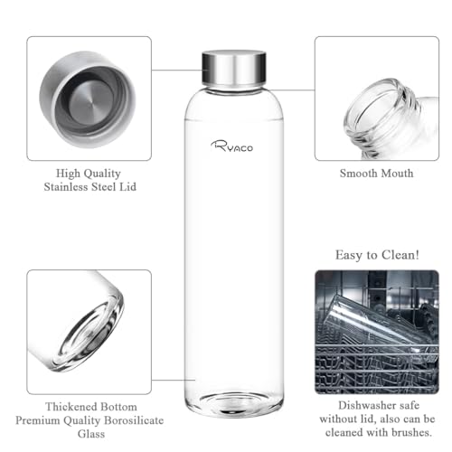 RYACO Glass Water Bottle 1000ml/1L,Borosilicate Glass Bottle with Neoprene Protective Case for Hot Cold Drinks,BPA-Free Leak Proof,Sport Water Bottles with Sponge Brush,Dishwasher Safe - Image 2