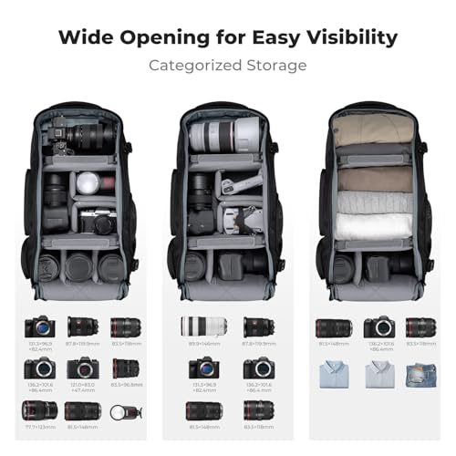 Image of K&F CONCEPT Camera Backpack,Camera Bags for Photographers 30L Large Capacity with Raincover and 16 Inch Laptop Compartment Compatible for Canon /Nikon /Sony /DJI Mavic Drone Travel