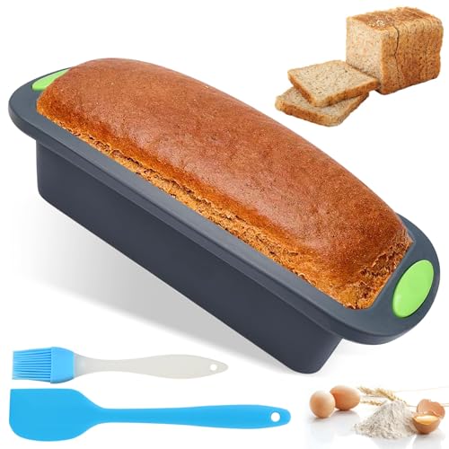 Silikon Brotbackform, Rechteckige Silikon Backform Box, Antihaftend & Flexible Brotform mit Teigschaber & Silikonölpinsel, Küchenbrotform Ideal für Brote...