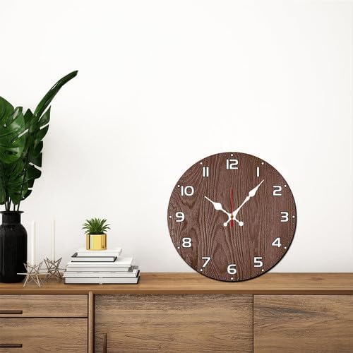 Miniatura 3 de Reloj de pared marrón de 10 pulgadas redondo de madera retro silencioso sin tictac funciona con pilas para baño, cocina, dormitorio, sala de estar,