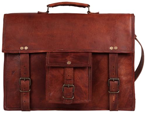 Leather Messenger Bag for Men - 16" Full Grain Leather Laptop Briefcase - Vintage Computer Satchel Travel Crossbody Bag for Office & Work