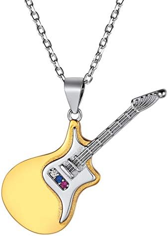 Suplight 316L Stainless Steel Guitar Picks/Bass Music Note Necklace for Men Women, Music Lover Pendant Rock Punk Jewelry, Custom Free Engraving