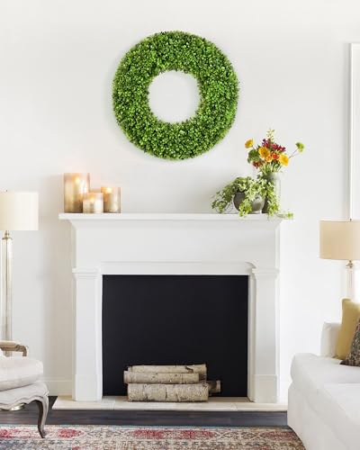Image of DDHS 19''Boxwood Wreaths for Front Door,Artificial Spring Wreaths for Farmhouse Wedding Green Year Round Indoor Outdoor for Fall Summer Christmas Wreath Home Decorations-Green