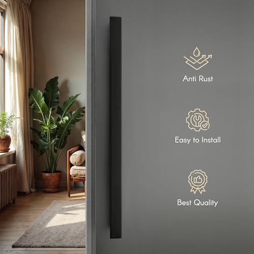 Image of LAPO 36 inch Stainless Steel Square Door Handle for Main Door, Wooden & Glass Door Pull Push Handle, Main Door Handle (Hole to Hole Size 610 mm,Pack of 1) Black Finish | 3 Years Warranty