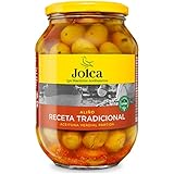 Con Ajo, Pimiento y Especias JOLCA aceituna partida aliñada frasco 500 gr