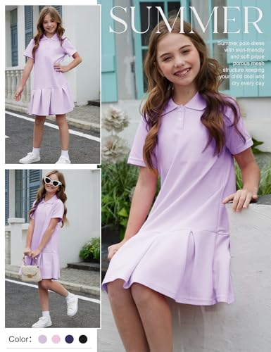 Flygo Girls Athletic Polo Dress for Tennis Golf, Breathable Pique with Ruffle Trim, Short Sleeve Summer Active Sports Dresses4