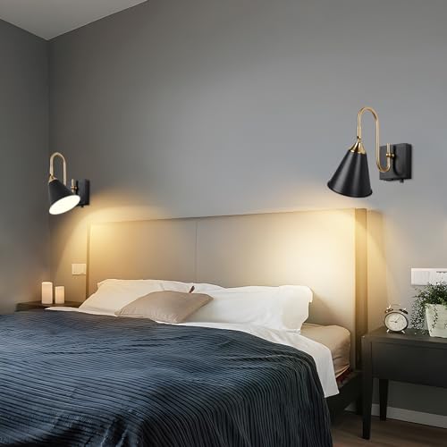 Image of Plug in Sconce with Dimmable Switch and USB Port, Vintage Adjustable Lighting Angle Wall Lamp,Black Industrial Bedside Light for Bedroom, Living Room and Hotel