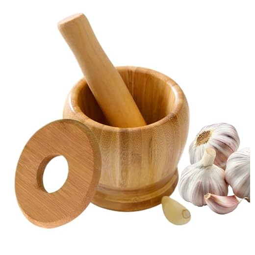 Kleine molcajet-set, kruidenhakker van hout, kruidenstamper van hout, voor knoflook, sesam, noten, voor de keuken thuis
