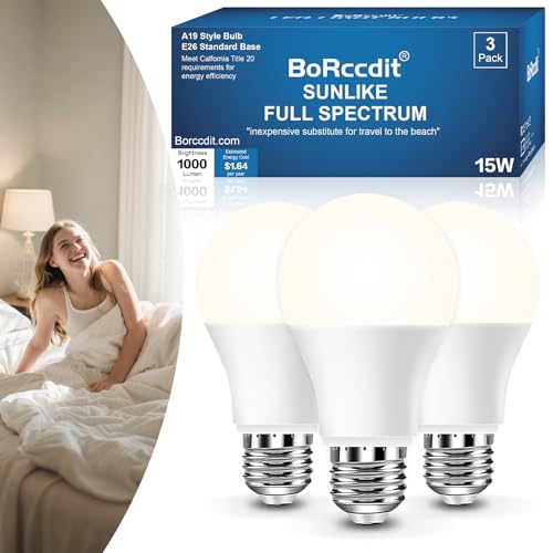 BoRccidt SunLike 15W LED Bulb 5000K, Flicker-Free, 3-Pack