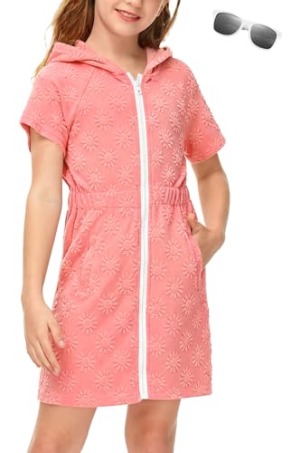 Image of BesserBay Girls Swim Cover Up Beach Bathing Suit Coverups for Swimwear Zip-Up Terry Cloth Robes with Sunglasses 6-14 Years