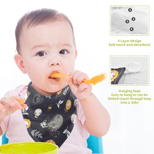 Image of vvfelixl Baby Muslin Washcloths Halloween Skulls Horror Monsters Baby Burp Cloths Cotton Baby Face Towel for Newborn Infants Boys Girls Soft and Absorbent 11.8 X 11.8 in, 3 Pack Black