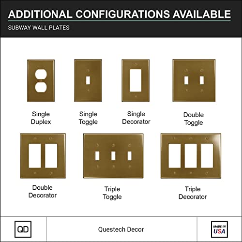 Questech Décor Single Duplex Electrical Outlet Cover Wall Plate, 1-Gang Single Switch Plate Standard Size Receptacle Cover, Decorative Subway Tile Design, Gold Finish, 3 Pack #TOP4
