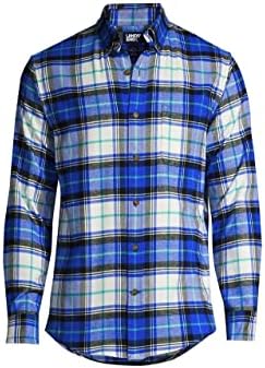 Lands' End Mens Traditional Fit Flagship Flannel Shirt Royal Cobalt Multi Plaid Regular Medium