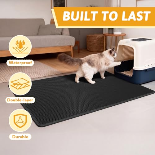Image of Pieviev Cat Litter Mat Double Layer Waterproof Urine Proof Trapping Mat 1 Pack (Black, 47x36 Inch (Pack of 1))