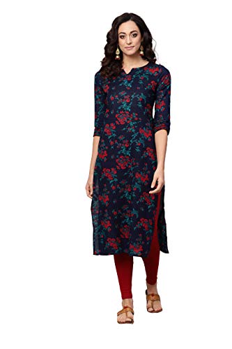 Image of Vaamsi Women's Cotton Blend Floral Printed Straight Kurta
