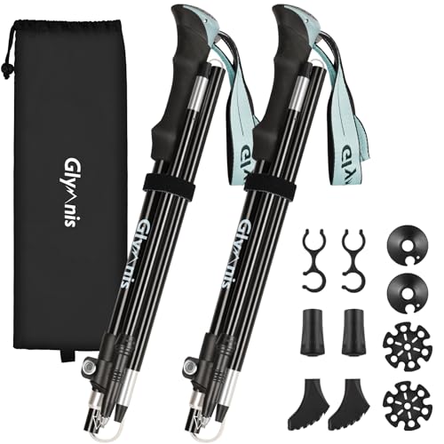 Glymnis Wanderstöcke Trekkingstöcke Walking Stöcke 7075 Aluminium Wanderstock verstellbar 110-130cm und Klemmverschluss mit 4 Paar Gummipuffers für Trekking Wandern (Seeblau)