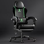 Dowinx Gaming Chair for Adults With Footrest, Ergonomic High Back Leather Chair With Pocket Spring Cushion, Massage Lumbar Support - 200kg Black & Green