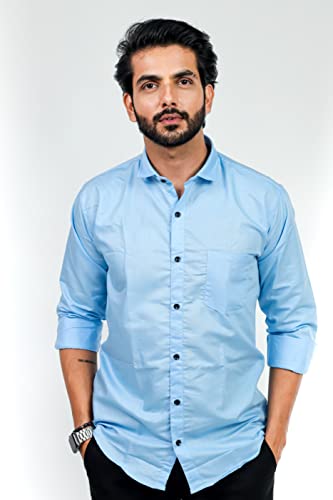 Image of HARPITA Men's Solid Regular Fit Cotton Casual Shirt with Spread Collar & Full Sleeves