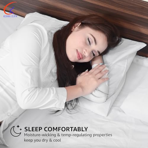Image of Flat Bedsheet Single Bed (60x90 Inch) with 2-Pillow Covers Egyptian Cotton Fits 400 TC Super Soft & Breathable Wrinklefree White Bed Sheet for Luxurious Bedrooms and Hotels
