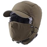 Home Prefer Waterproof Mens Faux Fur Trooper Trapper Hat Hunting Warm Winter Hat with Ear Flaps Visor Face Mask (US, Alpha, One Size, Army Green)
