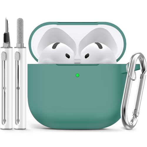 Image of Ljusmicker for AirPods 4 Case 2024 with Cleaner Kit,Pine Green | Soft Silicone Protective Cover for Apple AirPods 4th Generation Case with Keychain for Women Men,Shockproof