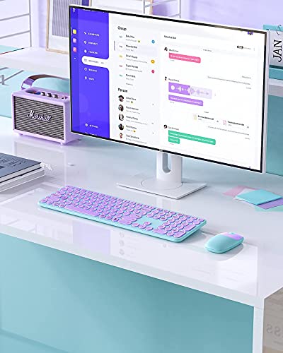 Wireless-Keyboard-and-Mouse-Combo-seenda-USB-Type-C-Wireless-Mouse-and-Keyboard-for-Mac-and-Windows-USB-C-Full-Size-Round-Key-Cute-Keyboard-for-Mac-Windows-7810-Laptop-Computer-Purple-Green