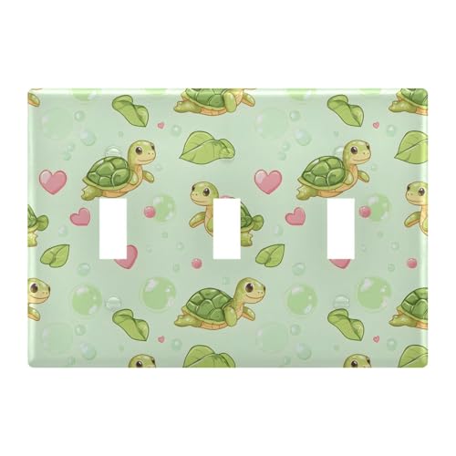 Light Switch Cover Cute Turtles Love Wall Plates for Electrical Outlets 3 Gang 202b8046