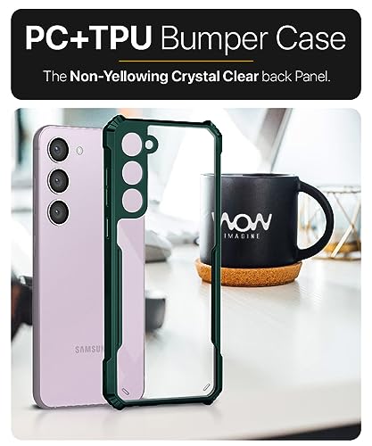 Image of WOW IMAGINE Shock Proof Clear Protective Back Case for Samsung Galaxy S23 5G - AirEDGE Technology | 360 Degree Camera Protection | Transparent Hybrid Back Case Mobile Cover - Green
