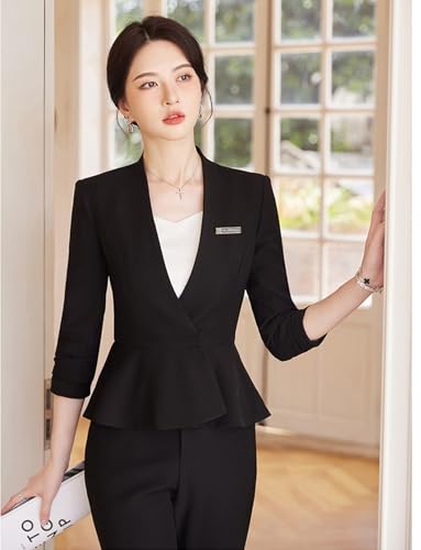 Women's 2-Piece Office Lady Business Suit Set Slim Fit Peplum Jacket & Pants3