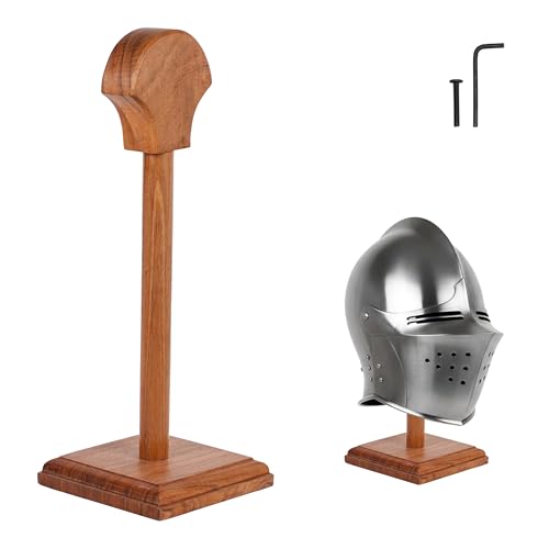 Mythrojan Wooden Helmet Stand Display Décor Stand For Spartan, Templar, Motorcycle, Caps, Hat Decorative Desktop Hanger Rack LARP Helmet Stand, 14 Inch - Natural
