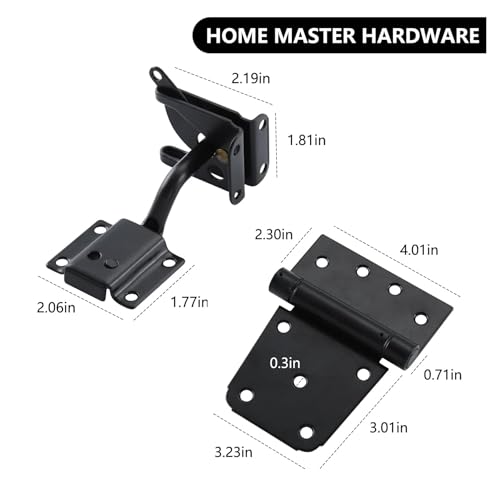 HOME MASTER HARDWARE Self-Closing Gate Kit Black - 3.5 in Spring Tee Hinges 2 Pack + Self-Adjusting Gate Latch 1 Pack by HOME MASTER HARDWARE - Image 5