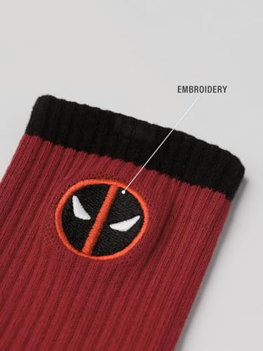 Image of The Souled Store Deadpool: Red Logo Socks | Official Marvel Merchandise | Premium Cotton Crew Socks for Men & Women | Iconic Super Hero Graphic Printed Socks | Unisex One Size Fit