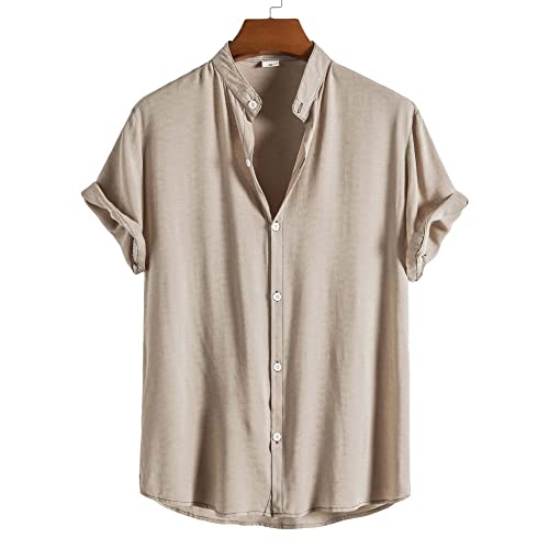 Chemise de plage pour hommes coton décontractée d'été imprimé tropical Aloha abricot