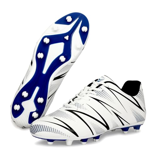 Image of PRO KVH Men's Football Stud Shoes - White-Red | Lightweight Soccer Cleats for Men | Synthetic Upper, TPU Sole | Durable Grip Sports Shoes for Football