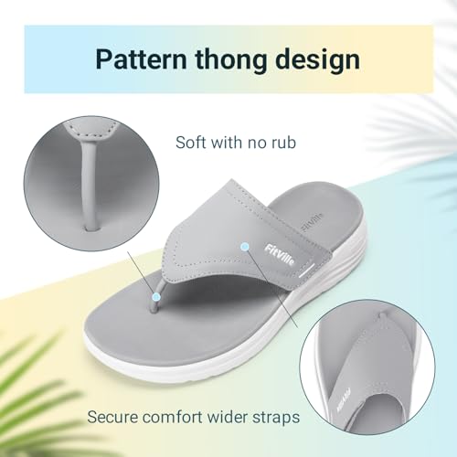 Fitville Womens Wide Fit Flip Flops Arch Support Non Slip Wedge Sandals Lighweight Ladies Summer Slippers For Flat Feet Plantar Fasciitis - 6