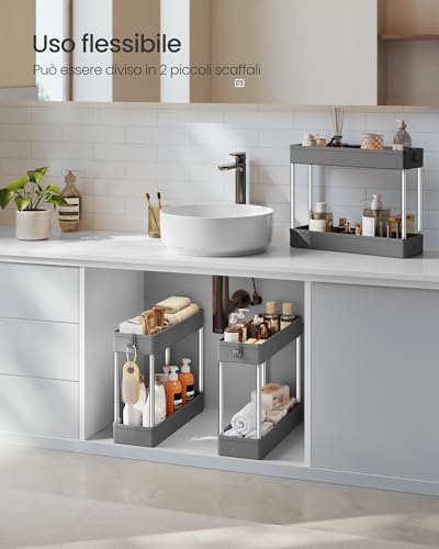 SONGMICS Carrello Portaoggetti a 4 Livelli, Carrello con Ruote, Carrellino da Cucina Bagno Ufficio, 14,4 x 42 x 86 cm, Grigio Tortora KSC008G01 - Immagine 4