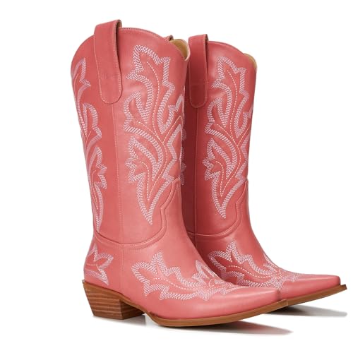 Image of Cowboy Boots for Women - Embroidered Western Cowgirl Boots with Fashion Snip Toe, 1.75-Inch Low Block Heel and All-Day Comfort Fit