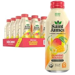 Saint James Iced Tea Organic Black Tea, Classic Mango, 12 Pack (16 fl oz)