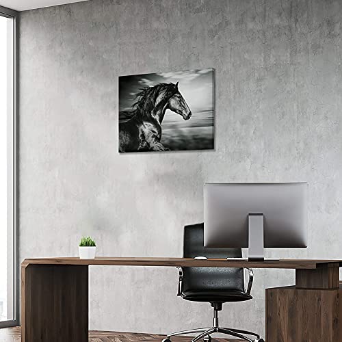 Artistic Path Black Horse Canvas Picture Prints: Wild Animal Painting Art Artwork On Canvas For Office (24" W X 18" H,Multi-Sized) #TOP4