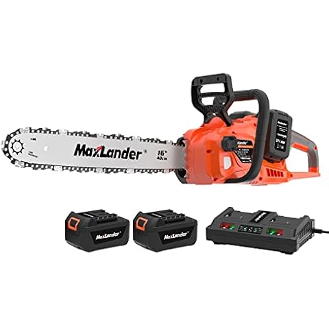 MAXLANDER 40V Cordless Brushless Chainsaw 16 Inch Electric Battery Powered with 4.0Ah Lithium Battery and Charger Quiet Auto-oiling Tool-less Tensioning Cover