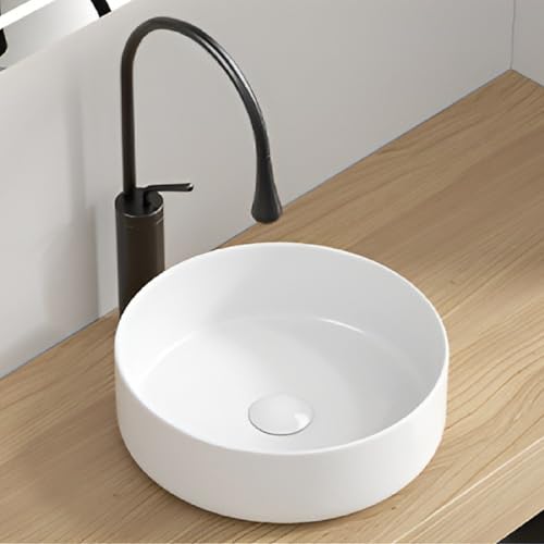 Ceramic Round Bathroom Vessel Sink with Faucet Compact Vanit