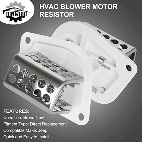 Binwuhi Ru-353 Hvac Fan Blower Motor Resistor Compatible With Jeep Wrangler Resistor 1997-2006, Jeep Cherokee Xj & Jeep Tj Resistor 1997-2001 - Replaces Oe# Ru353 Ru1046 4864957 3A1101 Cr158 #TOP4