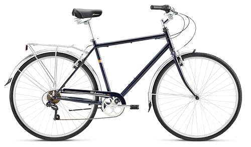 Schwinn Wayfarer Bici da adulto Hybrid Retro-Styled Cruiser, telaio passo-over in acciaio medio, trasmissione a 7 velocità, portapacchi posteriore, ruote 700C, blu