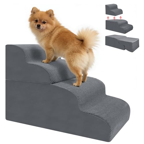 MOREZZF 4-Step Dog Stairs, 19.8 Inch High Pet Steps for Small Dogs and Cats, Non-Slip Indoor Pet Ramp, Grey by MOREZZF - Used condition - US$30.46