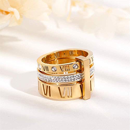 Stainless Steel CZ Zirconia Roman Numeral Ring for Women 3 in 1 Trinity Wedding Band Rings3