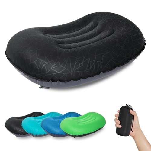 ATEPA Inflatable Camping Pillow, Ultralight Waterproof Travel Pillow with Ergonomic Support & Leak-Proof Air Valve, Compact Portable Pillow for Hiking Backpacking Tent Airplane Beach, Black